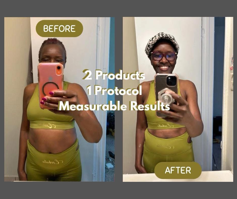 Kemunto · before and after the Feel Great Protocol. Two products, one protocol, measurable results.